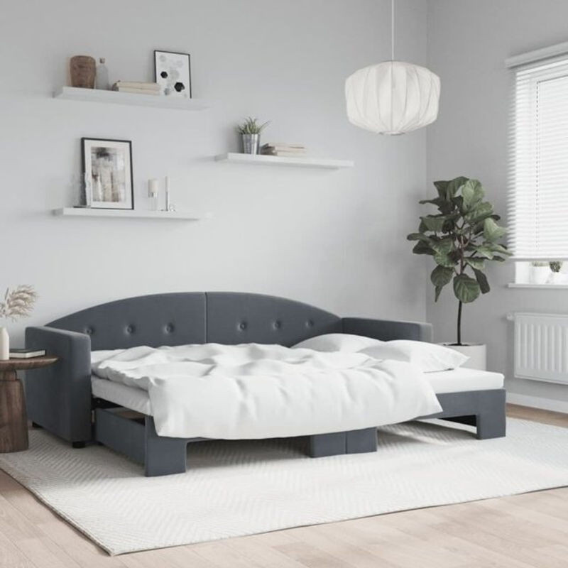 Ausziehbares Tagesbett von vidaxl in Anthrazit aus Samt und Massivholz mit B/T: 80 x 200 cm - Bild 1
