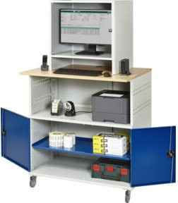 RAU Computer-Tisch 1022 mit Monitorgehäuse T550 mm in BucheDekor, mobil, B/T/H: 1100 x 790 x 1890 cm - Bild 1