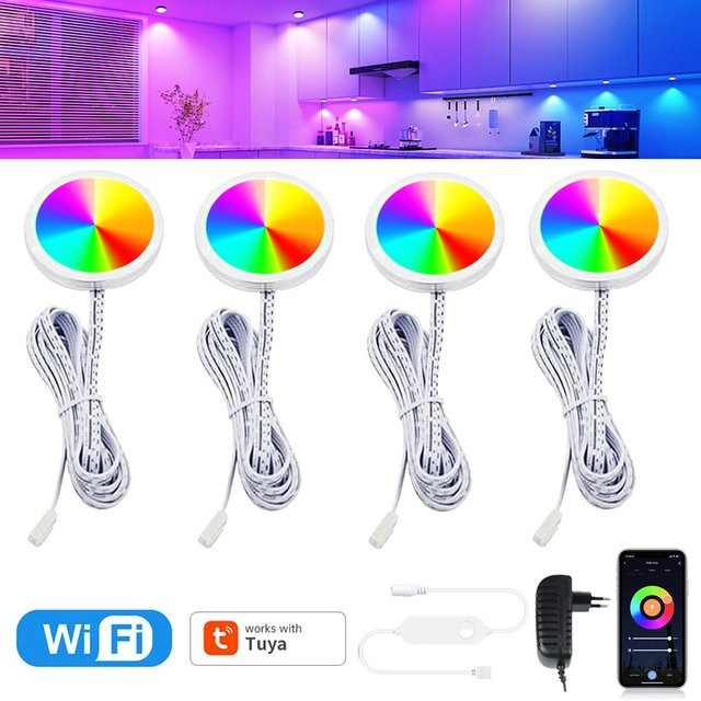 CENFAYA WiFi Runde RGB LED Unterbauleuchte, Dimmbare Smart Möbelbeleuchtung mit Tuya App und Google Assistant Steuerung, Multicolour - Bild 1