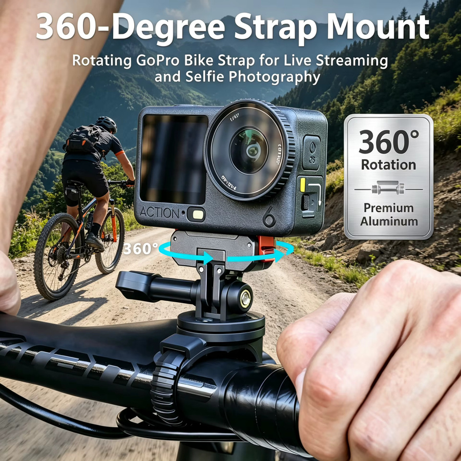 DJI Magnetkamerabasis aus Aluminium mit 360 Grad Schwenkfunktion und Nylon-Riemenhalterung für DJI Action 3, Action 4 und Action 5 Pro in Schwarz - Bild 3