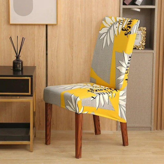 BC-Warm Home Stretch-Stuhlbezug mit King-Rückenlehne in Gelb, XL-Stuhlbezug mit Grafik-Design für Esszimmer und Bankett-Dekoration - Bild 1
