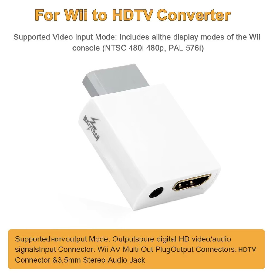 Mayflash Wii zu HDMI Konverter in Weiß für 1080p und 720p Videoausgang mit 3,5 mm Audioanschluss - Bild 5