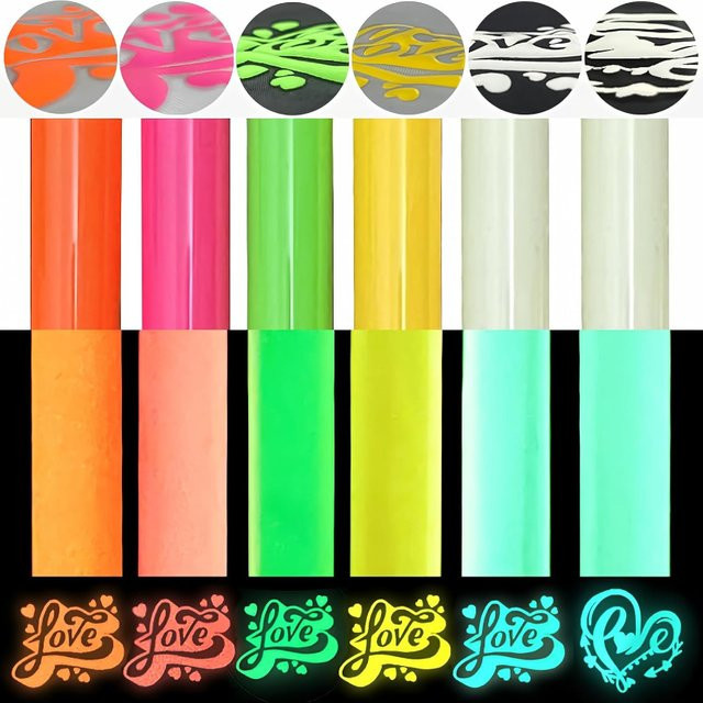 3D-Puff HTV-Vinyl im Dunkeln leuchtend für Wärmepressen, fluoreszierende Farbe in Gelb und Multicolour, B: 30,5 cm, T: 25,4 cm - Bild 1