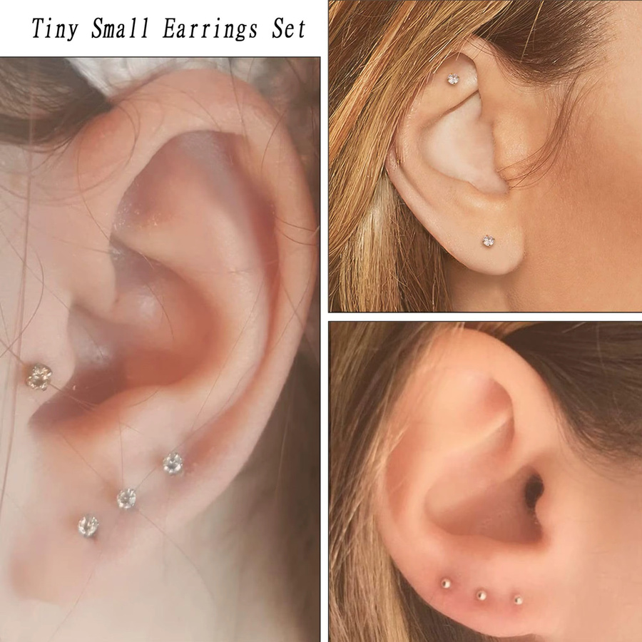 15 Paar Ohrstecker chirurgischer Stahl, CZ-Punkt-Kugelsteine, 2 mm, Unisex - Bild 2