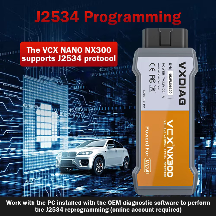 VXDIAG VCX NANO Auto-Diagnosegerät NX300 J2534 OBD2 Scanner in Grau für Programmierung, Codierung und Alle-Systeme-Diagnose mit Aktivem Test - Bild 5