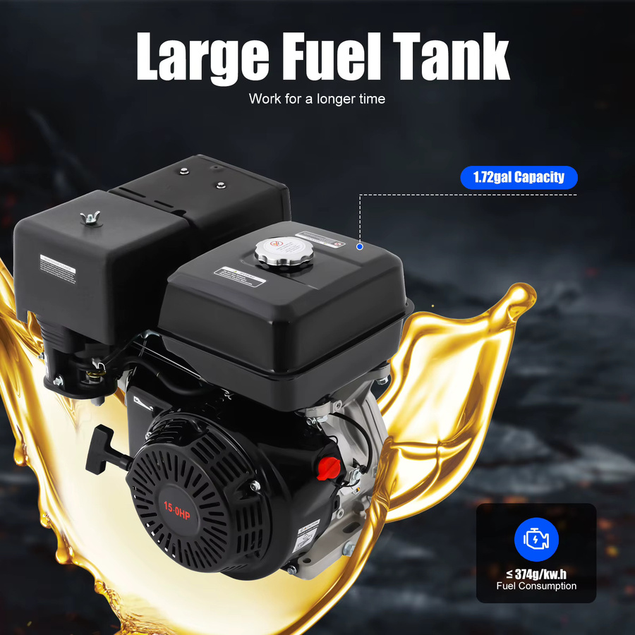 Bymaocar 15 PS Benzinmotor mit 420 cm³ OHV 4-Takt Einzylinder in Schwarz, 8800 W Nennleistung, 9700 W Maximalleistung, luftgekühlt mit 6,5 L Kraftstofftank und Ölalarm - Bild 3
