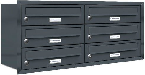 AL Briefkasten-System für 6 Parteien zur Unterputzmontage, grau, B/H/T: 80,6 x 38,5 x 27,5 cm - Bild 1