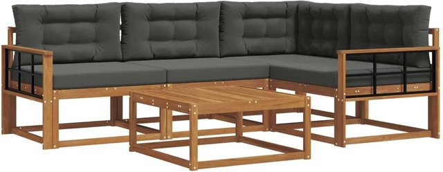 vidaXL Outdoor-Sofagarnitur aus Akazienholz in L-Form mit Kissen, 5-teilig, Anthrazit und Natur - Bild 1