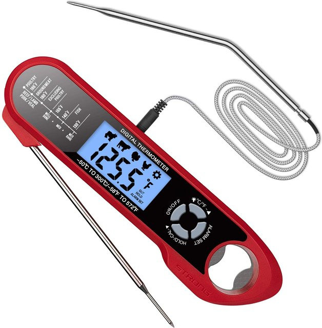 TOMTOP JMS 2-in-1 Dual-Sonde Fleischthermometer mit Timer und Alarm in Rot - Bild 1