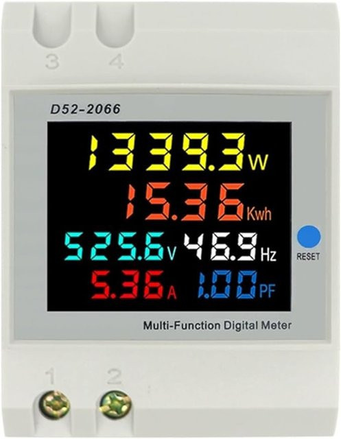 FXCOD Einphasen-Energiezähler für die DIN-Schiene in Weiß mit Voltmeter, Amperemeter, Watt, kWh und Frequenzleistungsmesser für AC 40–300 V und 100 A - Bild 1