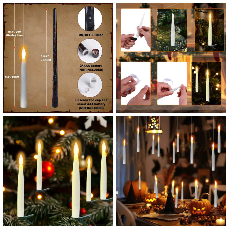 10 Stück flammenlose weiße LED-Spitzkerzen mit Fernbedienung und Timer für den Weihnachtsbaum, batteriebetriebene konische Clip-on-Kerzen aus Kunststoff - Bild 6