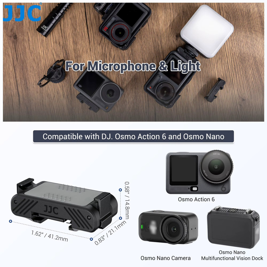 JJC Dual-Direction Schnellwechsel-Adapterhalterung für DJI Osmo Action 6 Nano in Schwarz mit LED-Unterstützung - Bild 2
