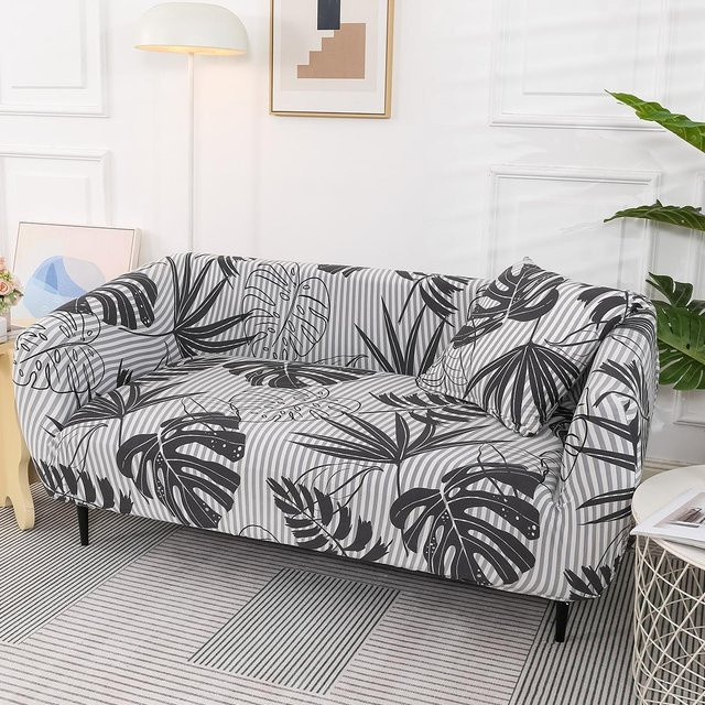 Elastischer Sofabezug für 1-Sitzer mit Grafikprint, grau, rutschfest und waschbar - Bild 1