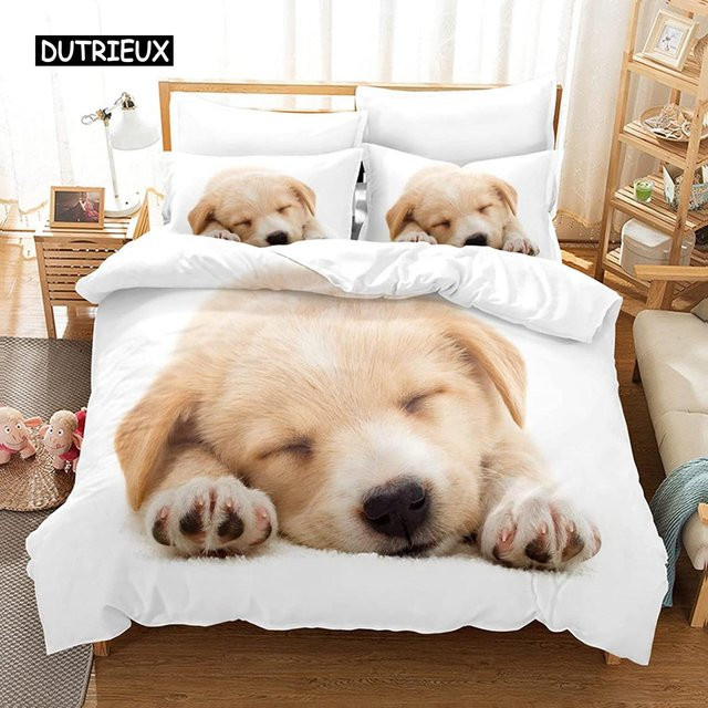 Binchi Bettwäsche-Set Golden Retriever Motiv aus Mikrofaser, 3-teilig, Weiß, B/H: 140 x 200 cm - Bild 1