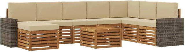 vidaXL Outdoor-Sofagarnitur L-Form aus massivem Akazienholz mit 9 Kissen in Natur-Beige - Bild 1
