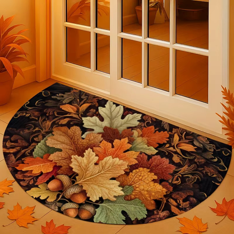 VIKAMA Halbkreis Bodenmatte mit Herbst-Ahornblatt-Design in Mehrfarbig, ideal für Eingang, Garten oder Küche - Bild 2