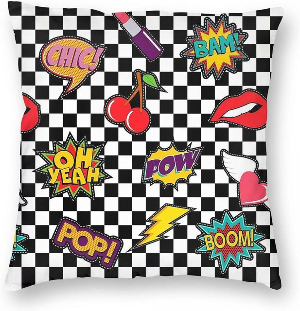 ZX Blanket Patchwork Pop Art Kissenbezug mit Schachbrett-Design in Multicolour, Material: Polyester, B/T/H: 45 x 45 x 45 cm - Bild 1