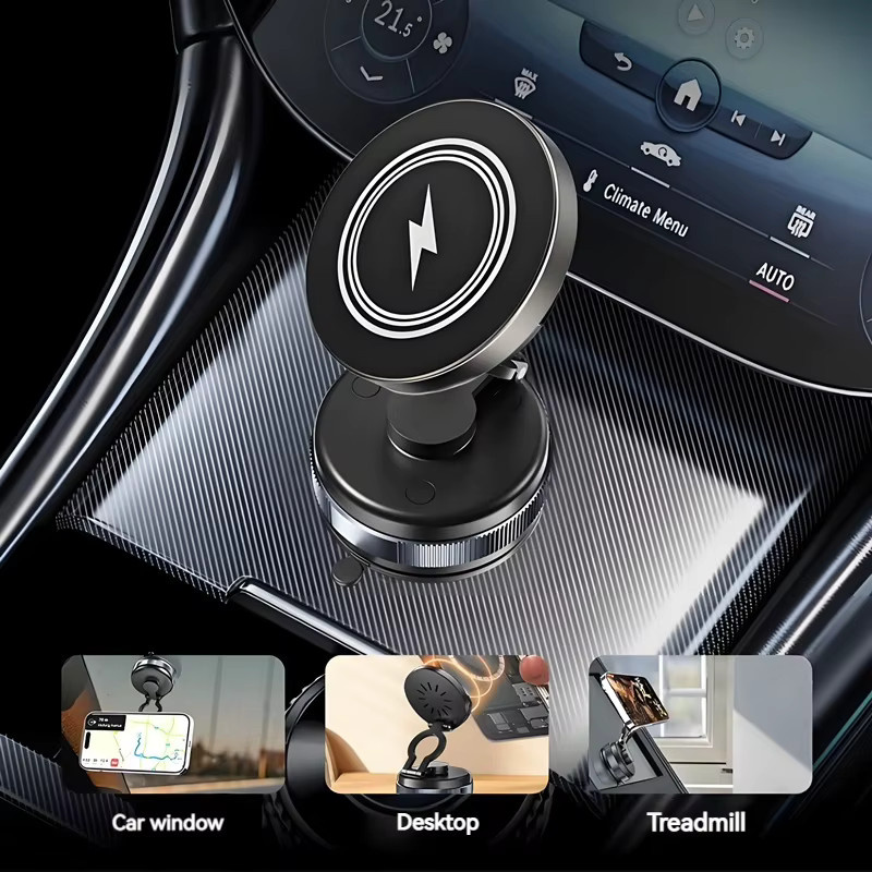 TONGDAYTECH Magnetische 15W Metall-Vakuumsauger Ladehalterung in Schwarz mit 360 Grad Drehung für iPhone und Samsung - Bild 2