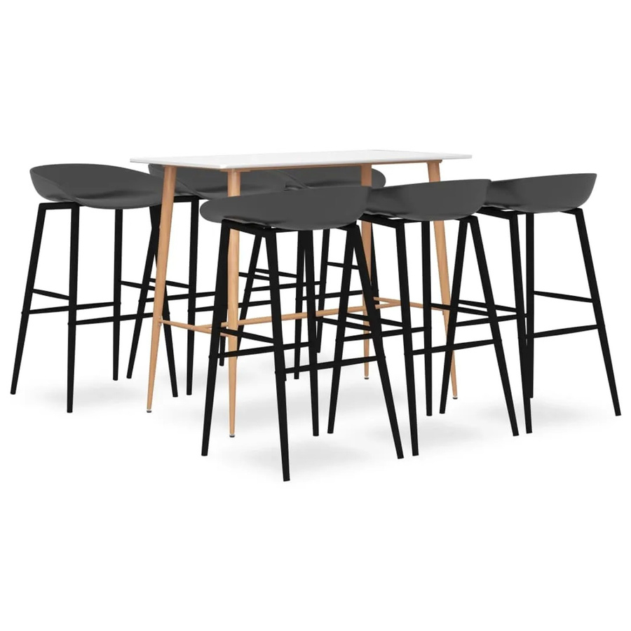 vidaXL 7-tlg. Bar-Set modern in Weiß und Grau mit Tisch und Stühlen aus MDF und Metall - Bild 2
