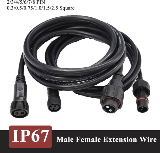 DIVEDEER LED-Docking-Steckerkabel IP67 wasserdicht, 2 bis 8-poliger Stromanschluss für Outdoor-Anwendungen, quadratisch, Schwarz - Bild 1