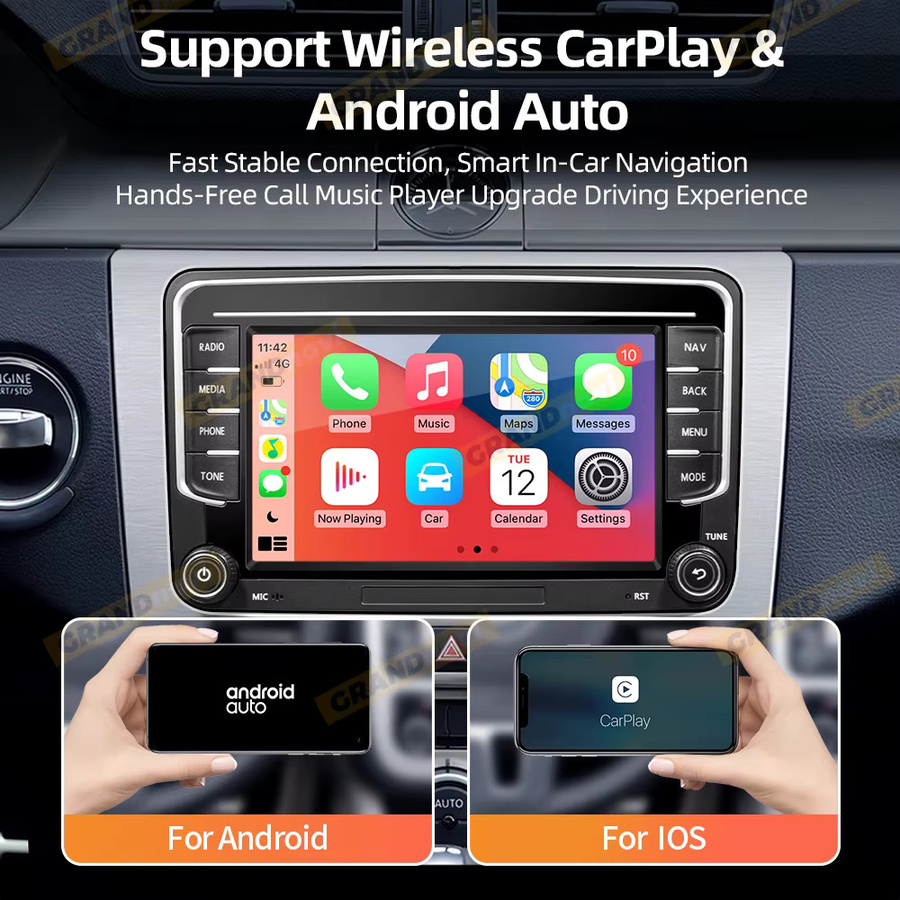 GRANDNAvi Android 13 Autoradio mit GPS für VW Volkswagen Skoda Octavia Golf 5 6 Touran Passat B6 Polo Jetta, 2Din Multimedia Player, Schwarz - Bild 3