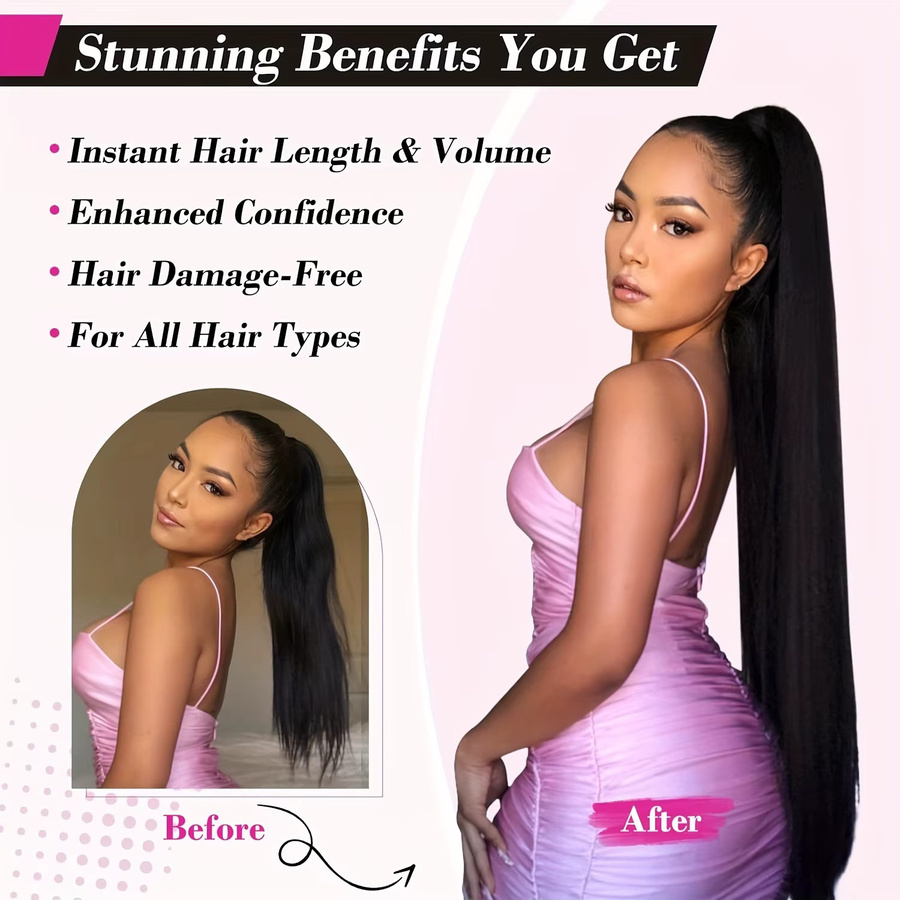 xbeauty Clip-in-Pferdeschwanz aus Echthaar, Schwarz 1B, Damen - Bild 6