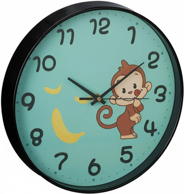 Relaxdays Wanduhr mit Affen-Motiv in Türkis und Schwarz für Kinder, Durchmesser: 29,5 cm, Tiefe: 4,5 cm - Bild 1
