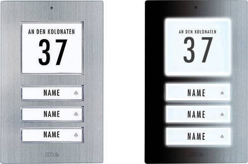 M-e modern-electronics Klingelplatte mit Adressfeld und Namensschild für 3 Familienhäuser aus Edelstahl in Silber - Bild 1