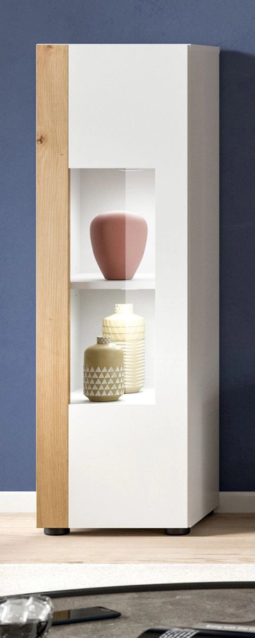 Inn.Furn Vitrine Siena in Weiß und Eiche mit Glastüren, B/T/H: 30 x 33 x 112 cm - Bild 3
