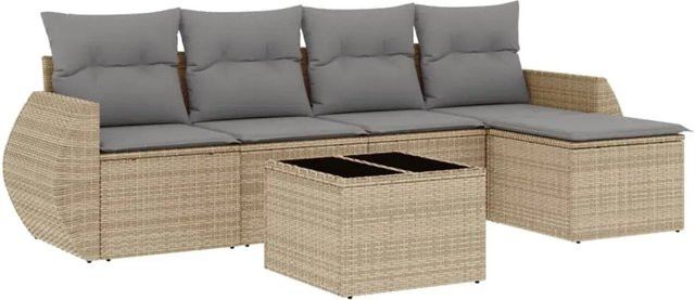vidaXL 6-teilige Garten-Sofagarnitur aus Poly-Rattan in Beige mit Polsterkissen und pulverbeschichtetem Stahlgestell - Bild 1