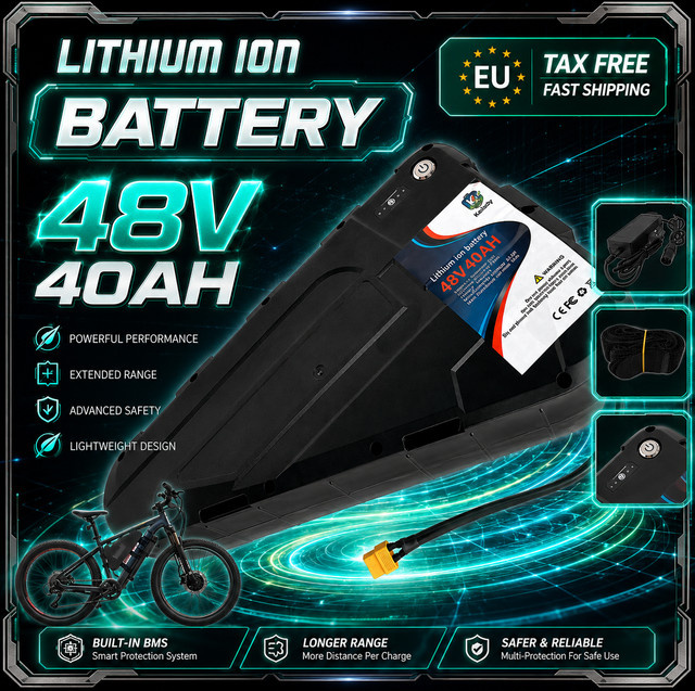 Ddadache 48V Dreieck-E-Bike-Akku in Schwarz mit 20Ah bis 40Ah Kapazität, wasserdichtes Lithium-Ionen-Gehäuse für 350W bis 1000W Elektrofahrräder - Bild 1