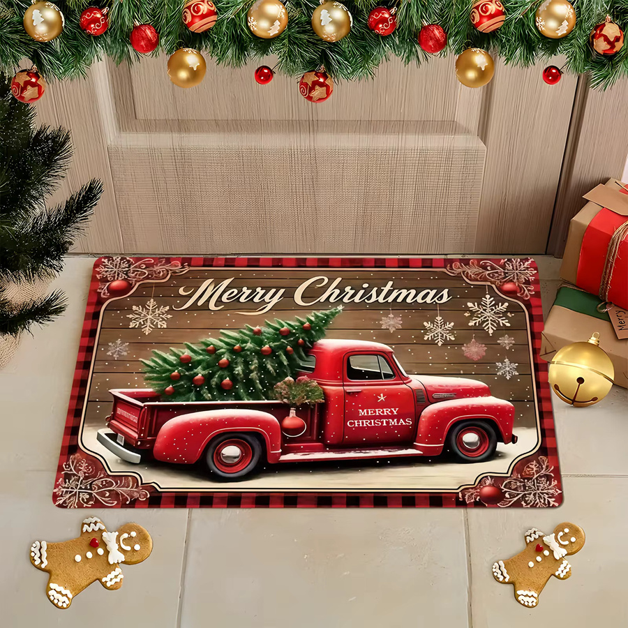 VIKAMA Weihnachtliche Willkommensmatte Merry Christmas mit rotem LKW-Print, rutschfest und weich, B/T: 60 x 40 cm - Bild 2