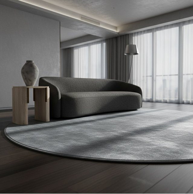 Waschbarer Kurzflorteppich Kadima Design LECH, rund, Silber/Grau, Durchmesser: 120 cm - Bild 1