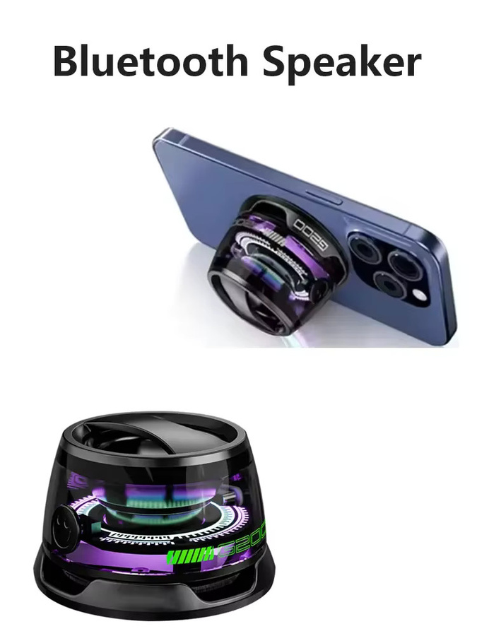 Tideboom Mini Magnetischer Bluetooth-Lautsprecher mit RGB-Beleuchtung und Telefonhalter, BT5.3, 7 Stunden Wiedergabezeit, Schwarz oder Lila - Bild 7