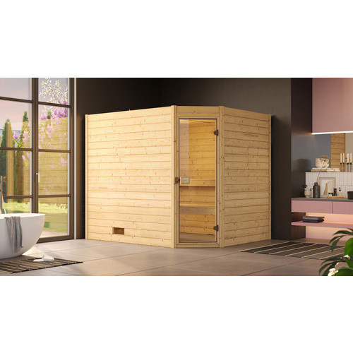 WEKA Massivholzsauna Valida Eck 3 in Braun mit 9 kW Ofen und externer Steuerung - Bild 2