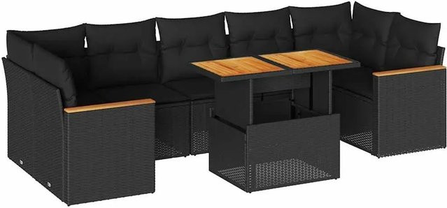 vidaXL 8-teilige Garten-Sofagarnitur aus Polyrattan und Akazienholz in Schwarz mit Kissen - Bild 1
