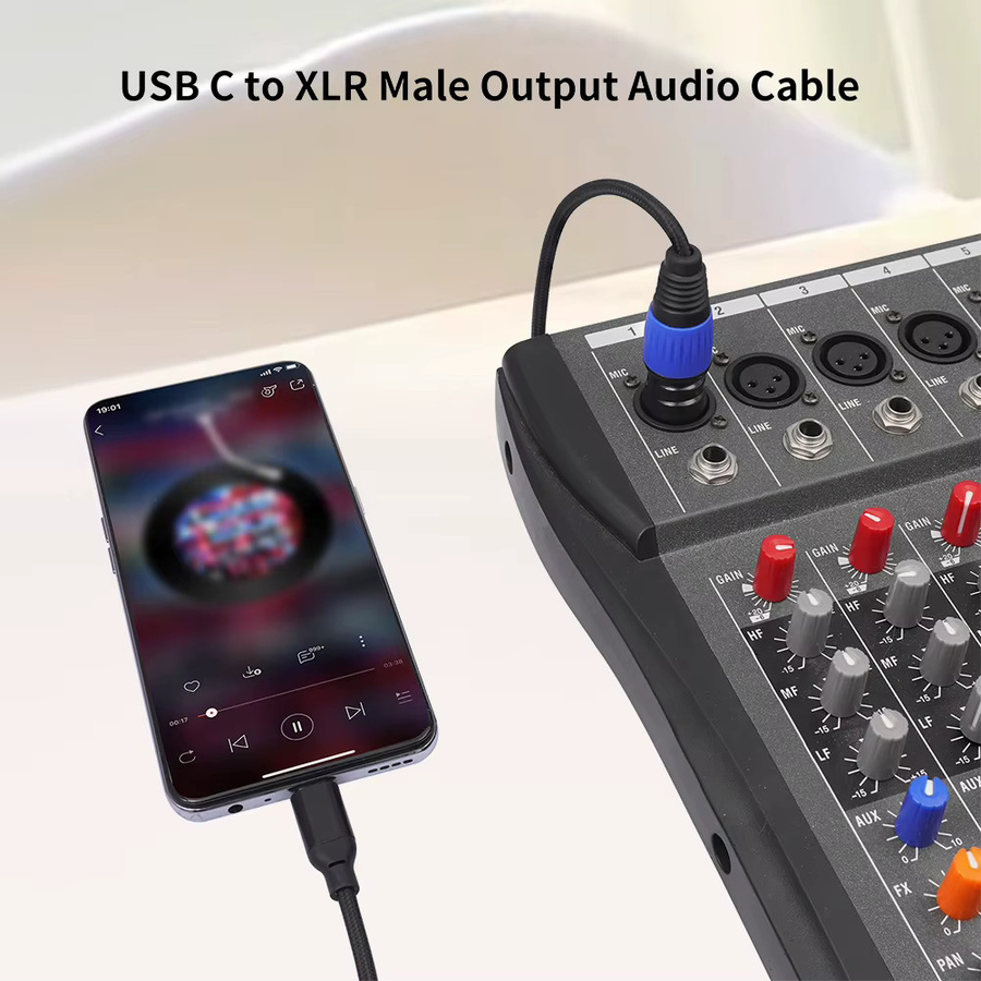 VODOOL USB-C auf XLR Audio-Kabel in Schwarz für Verstärker, Lautsprecher und Mischpulte - Bild 2