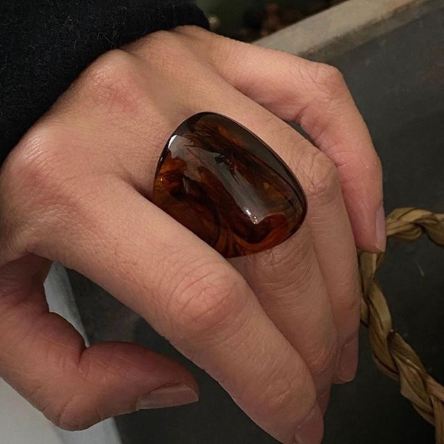 YULIN Ring Harz, Braun, Vintage, Unisex, 17 mm - Bild 1