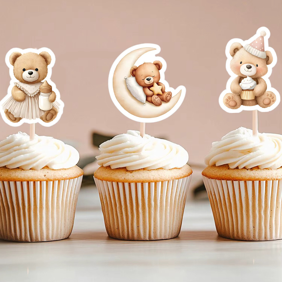 Partism Cartoon-Bären-Cupcake-Topper, 48 Stück, gemischte Bären-Designs - Bild 3