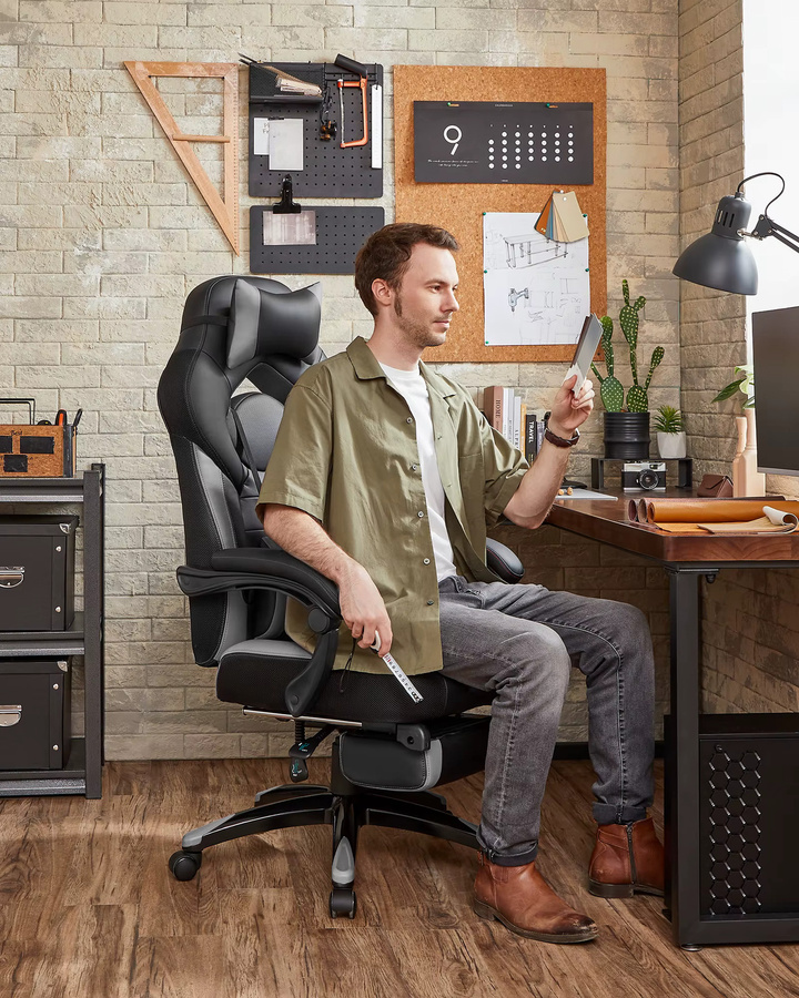 SONGMICS Gamingstuhl Ergonomisch in Grau-Schwarz mit Kopfstütze und Armlehnen - Bild 5