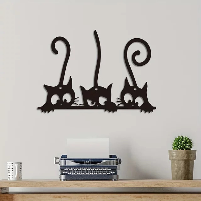 Cifbuy Wandkunst Katze aus Metall in Schwarz als moderne Wanddekoration für Wohnzimmer und Schlafzimmer - Bild 1