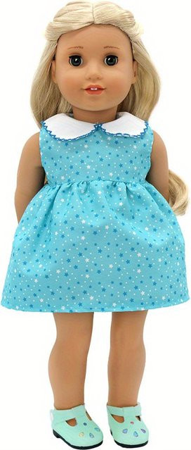 LIN KUN Mädchenpuppenkleidung Set Blau mit Blue Star Curly Collar Rock für 16-Zoll-Puppen - Bild 1