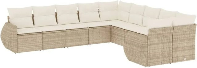 vidaXL 10-tlg. Garten-Sofagarnitur aus Poly-Rattan in Beige mit Kissen und Stauraum - Bild 1