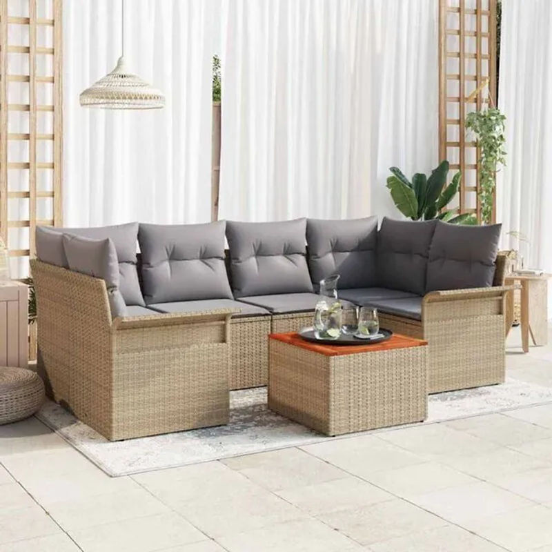 Vidaxl Polyrattan Garten-Sofa-Set aus 7 modularen Teilen in Beige und Grau, Loungemöbel mit Polsterung, B/T/H: 55 x 55 x 37 cm - Bild 1