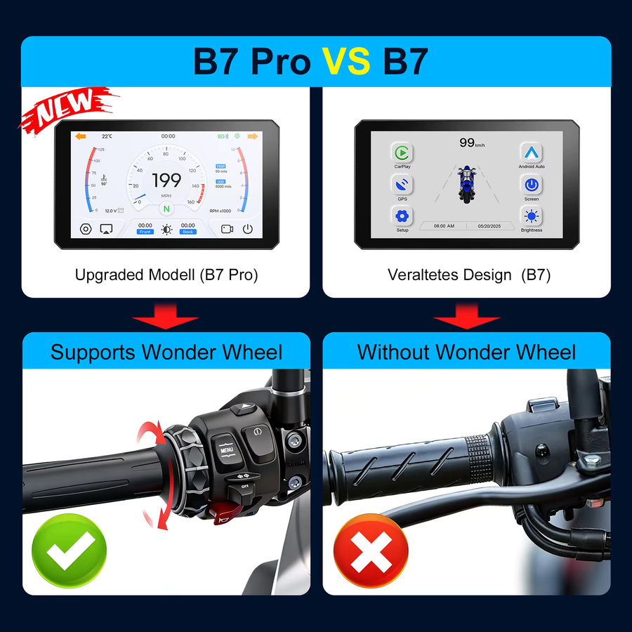 IYING 7 Zoll Tragbarer Motorrad-Navigator mit CarPlay und Android Auto sowie GPS für BMW XR S1000XR 1200GS R1250GS R1300GS in Schwarz - Bild 3