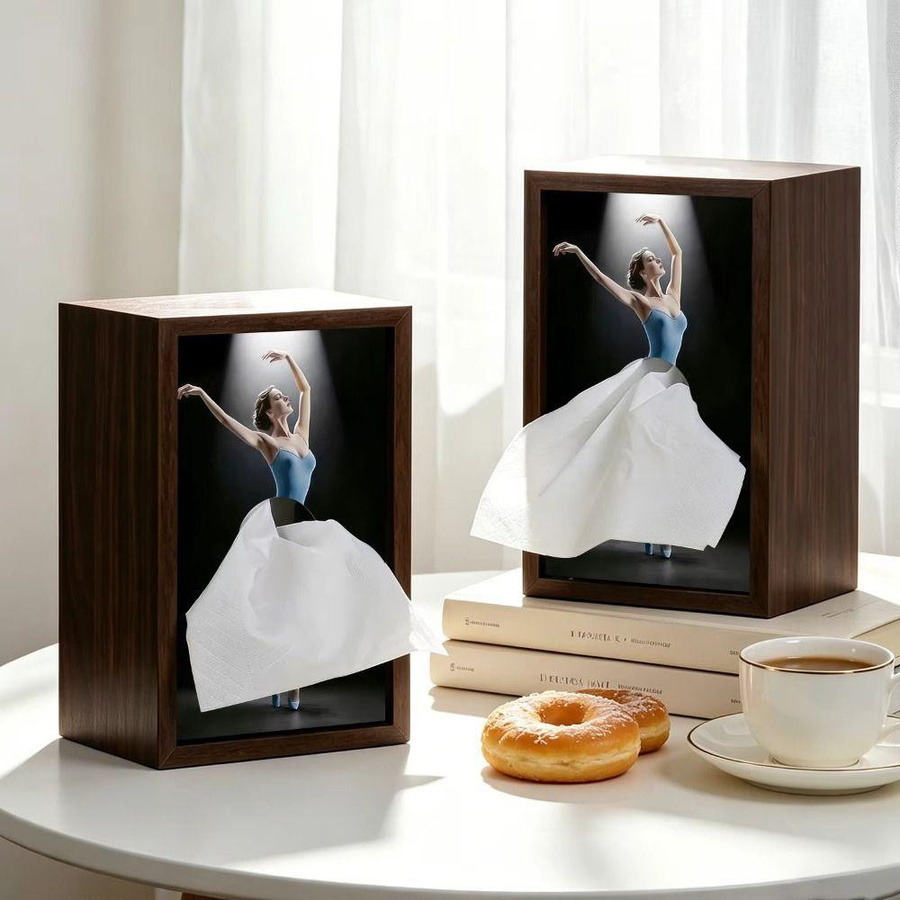 Senmhoo Ballett Taschentuchbox aus Holz in Braun für Schreibtisch und Büro, B/T/H: 19,8 x 12,8 x 9,6 cm - Bild 3