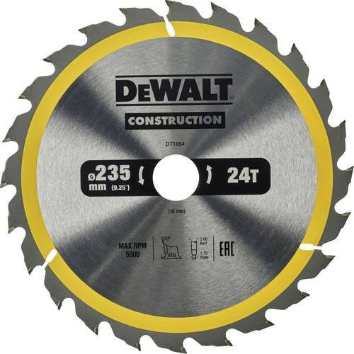 DeWalt Kreissägeblatt DT1954-QZ für stationäre Kreissägen, Durchmesser: 235 mm, 24 Zähne, Farbe: Silber - Bild 1