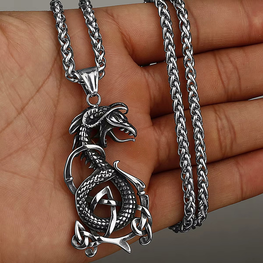 Halskette mit Anhänger Wikinger Drache Ouroboros, Edelstahl, Herren - Bild 3