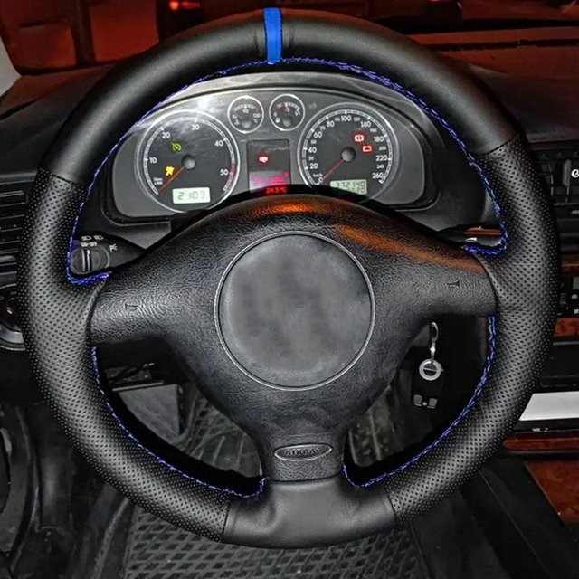 GKMHiR Anti-Rutsch Lenkradbezug aus Leder in Schwarz für VW Golf 4 MK4 und Passat B5 - Bild 1