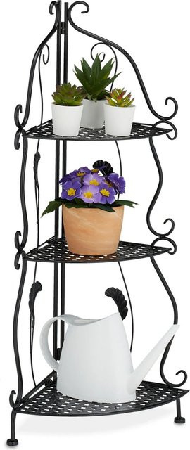 Relaxdays Eckregal aus Metall in Schwarz mit 3 Ablagen, klappbar und Vintage-Design, B/T/H: 30 x 30 x 82,5 cm - Bild 1